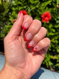 Liquid Gel Nails! I Always Do A Colored French Tip 🙂🍓🌸