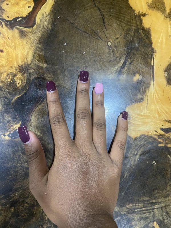 Picture by strangerdanger950 saying 'First Time Doing Acrylic Nails On Myself Howd I Do?'