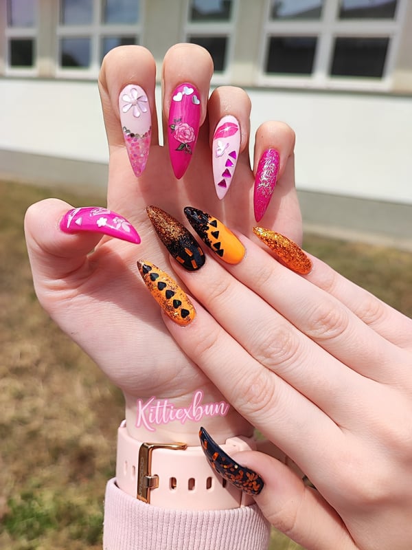 Picture by Kittiexbun saying 'Barbie & Oppenheimer Inspired Nails'