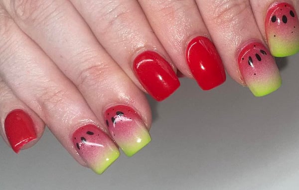 Picture by B00KW0RM214 saying 'Adding My More Basic Watermelon Design To The 🍉nail Post I Saw Here Earlier. Summer's In Full Swing.'