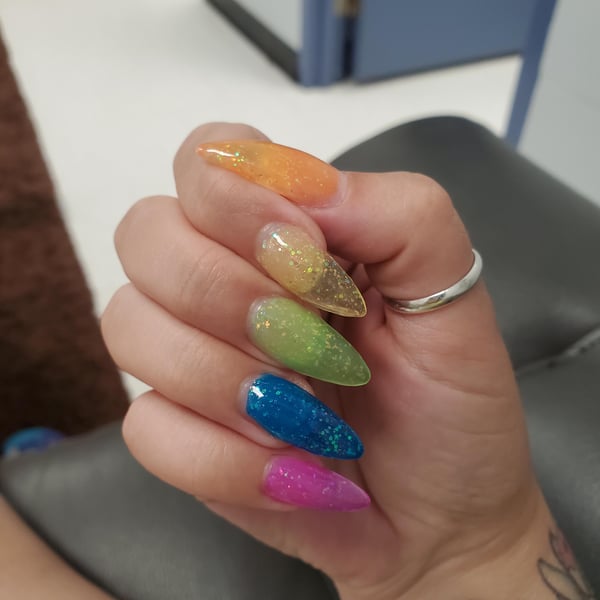 Picture by waterballoontiddies saying 'Jelly Rainbow Sparkle Nails!'