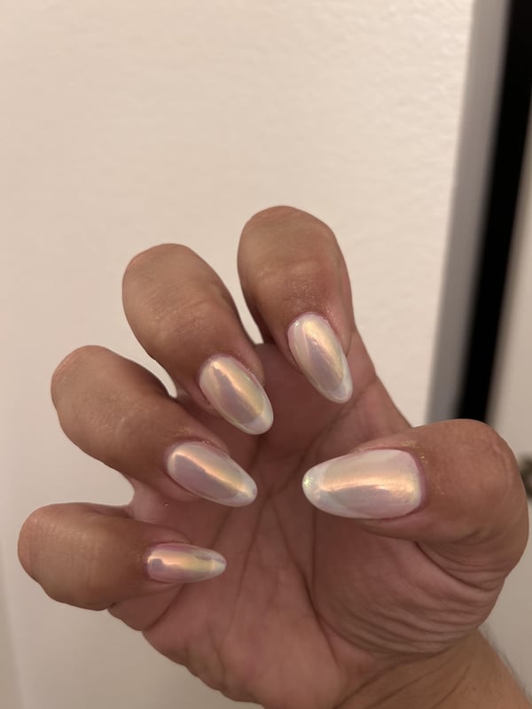 Picture by buttcracklint saying 'DIY “glazed” French Tip Nails By Me! Seconds Gel Set I’ve Done So Far!!!!'