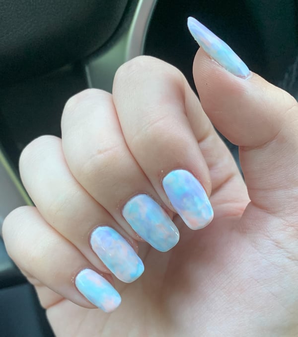 Picture by SarcasticPeach saying 'My Work I Was Going For Rainbow Cloud Nail Art'