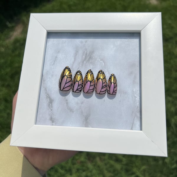 Picture by Key_Seaworthiness408 showing 'I Made These Butterfly Nails To Add To My Pre-designed Sets. I Named The Set Wisteria Wings But I Don’t Know If I Like It. Should I Name Them Something Else? If So Then What?' number 3