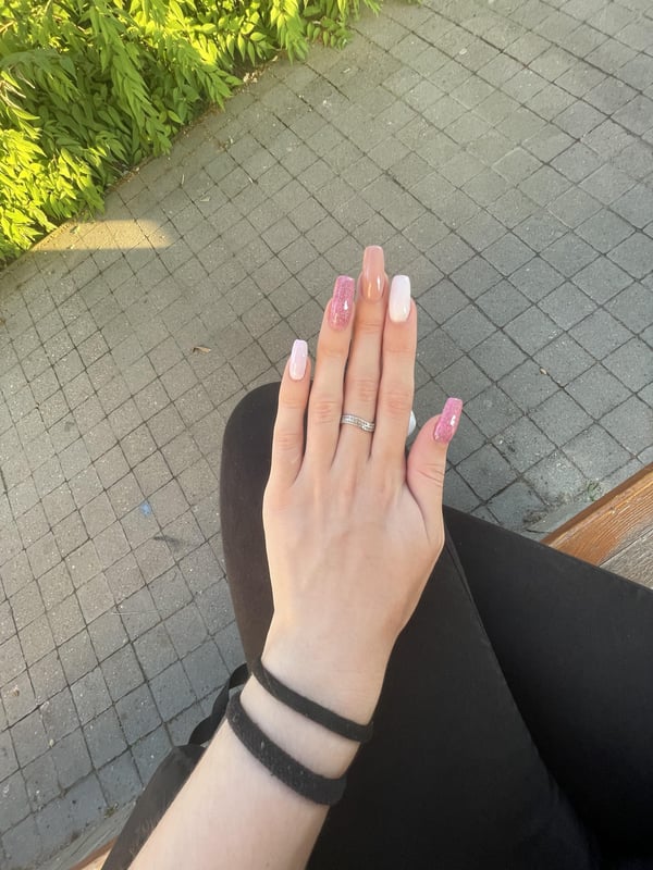 Picture by adabx showing 'Pink + Sparkle 💖 i Do My Own Gel Overlay Nails So The Shape On Some Of Them Can Be A Lil Off' number 3