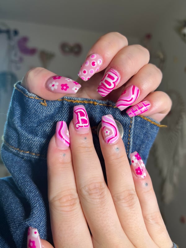 Picture by Justabytch saying 'Had To Join In On The Barbie Fun! Freehand Nail Art Using Gel Polish 💞'