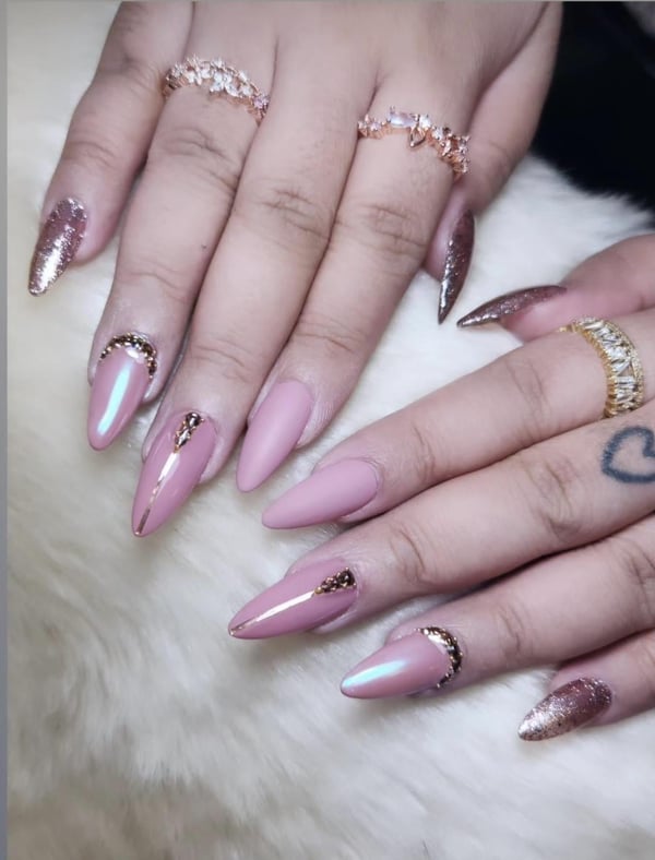 Picture by redlionhearted saying 'Classy Barbie Nail Vibes'