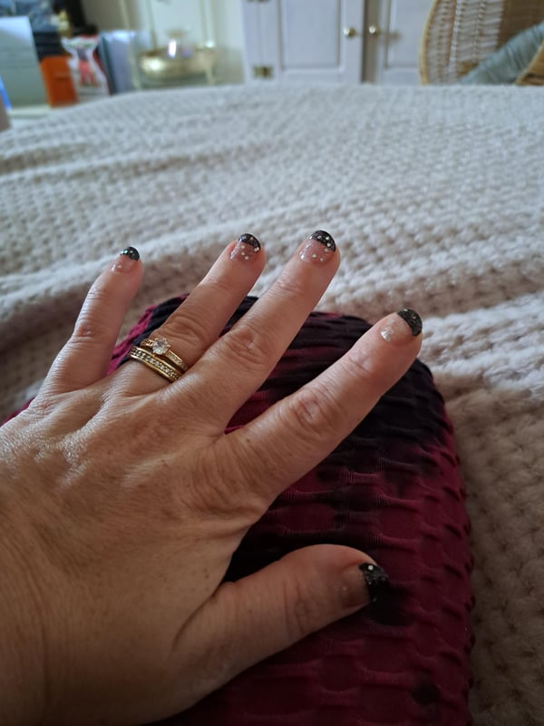 Picture by bexpeace2299 saying 'Done Myself No Fancy Gel Just 99p Nail Varnish And Tape For A Straight Line 🤣'