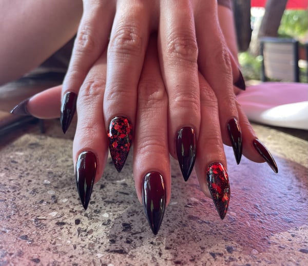 Picture by GoddessRiverFelix saying 'Stiletto Red/black Ombré With Glitter Embellishment On Ring Finger'