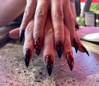 Stiletto Red/black Ombré With Glitter Embellishment On Ring Finger