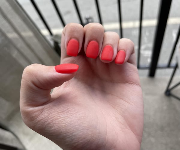 Picture by FaithAndLove001 saying 'I’ve Never Been Brave Enough To Go For Matte Neon Nails As A Pale Person… I Said Screw It And Went For It :'