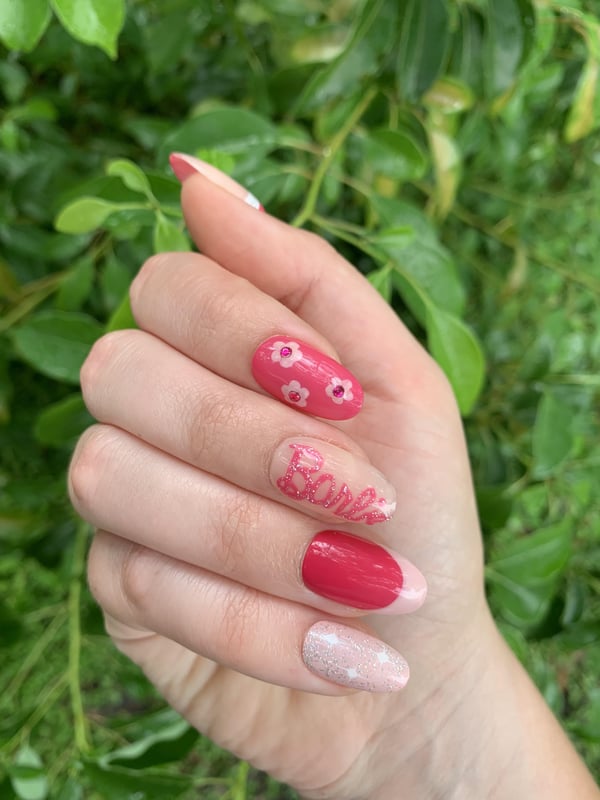 Picture by fruitsnackqween saying 'My Take On Barbie Nails 💖'