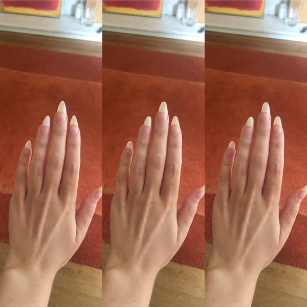 Picture by IllHighlight2930 saying 'Growing Out My Nails And Trying To Pick A Shape- Which Suits My Hand Best?'