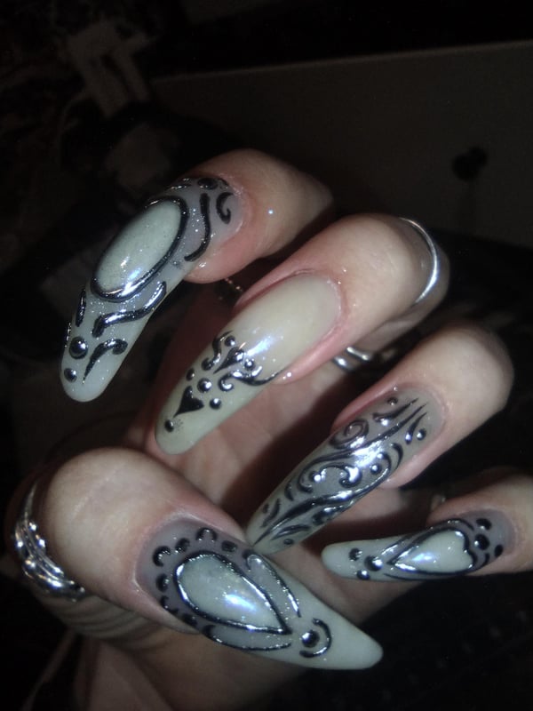 Picture by ninjagobabe2001 showing 'Ornamental Moonstone Nails🤍🩵' number 2