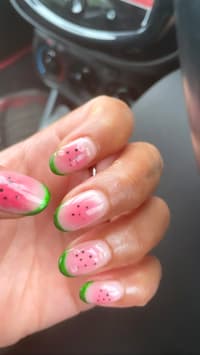 BIAB Watermelon Nails With Chrome Green Micro French And Juicy Droplets 🍉💦