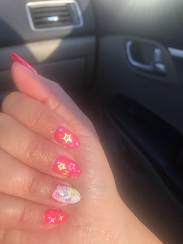 Picture by Jessienaj saying 'Barbie Inspired 💅🏻 Nails I Did On Myself. Maybe A Little Kiddish But I Love Them'