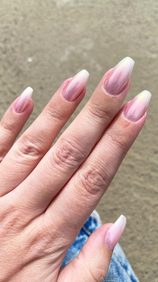 Picture by ellafirewolf saying 'French Fade Chrome Nails 🌸'