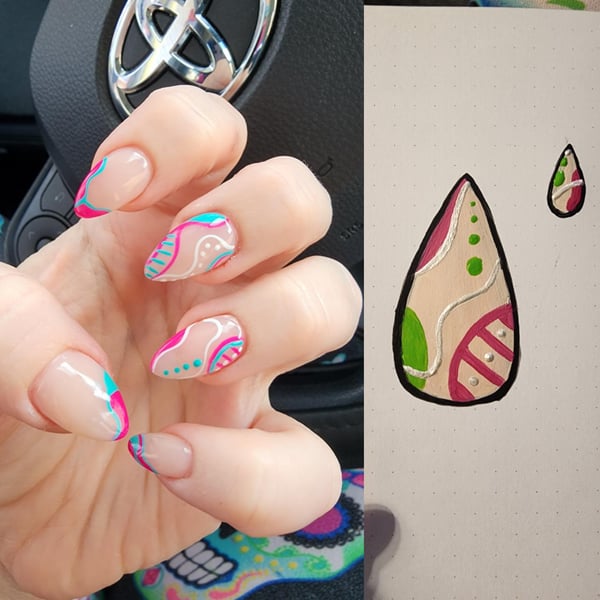 Picture by AmyMakesItBeautiful saying 'I Drew A Design For My Nail Guy, He Made It So Much Better'