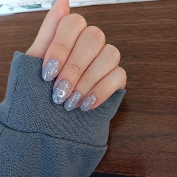 Picture by SweatyBinch saying 'Builder In A Bottle Over Natural Nails, And Color Changing Gel.'