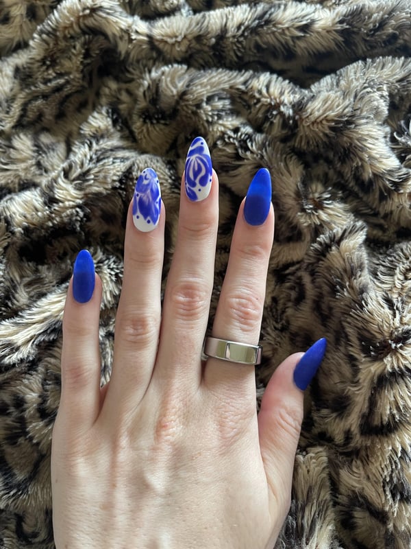 Picture by SisterAlliance saying 'Blue Willow China Inspired Birthday Nails!'