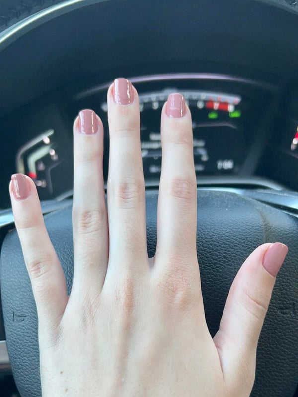 Picture by sgkcarol saying 'Been Treating Myself To Regular Manicures As A Reward For Stopping My Lifelong Nail Biting Habit, Thoughts On My Latest One? don't Mind The Uneven Bumps From Getting Dip Powder A Couple Months Ago'