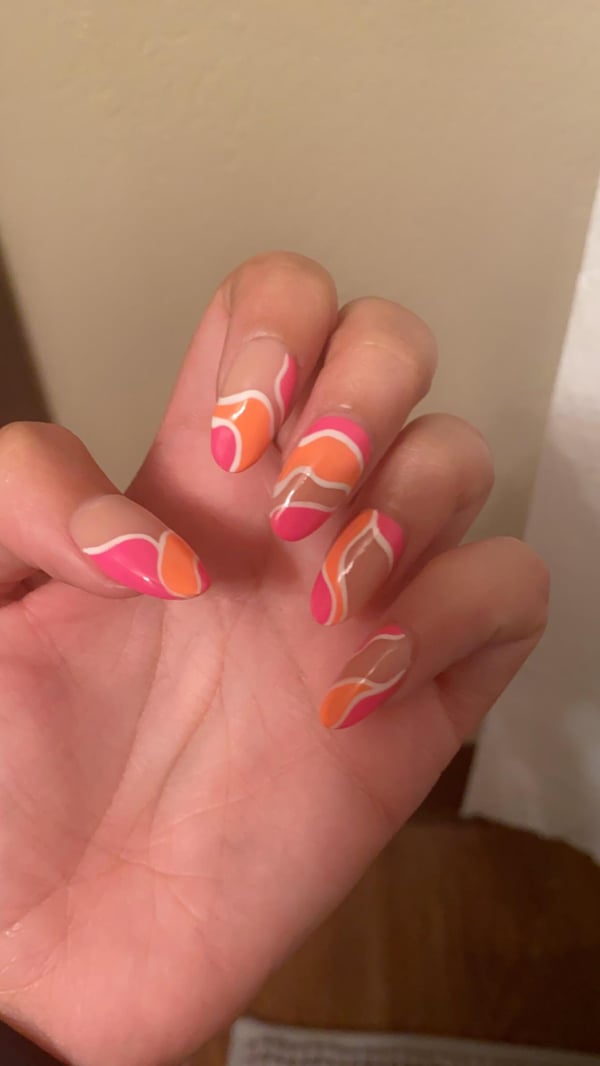 Picture by Mediocre_Mall_44 saying 'Summer Inspired Nails. Thoughts?'