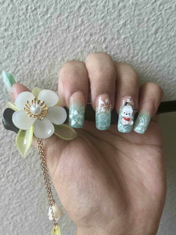 Picture by chaelawaela06 saying 'I'm 17 And This Is My Third Ever Polygel Set On Myself And My First Ever Attempt At Nail Art! Will Be Posting On My Insta @bunniii_art'