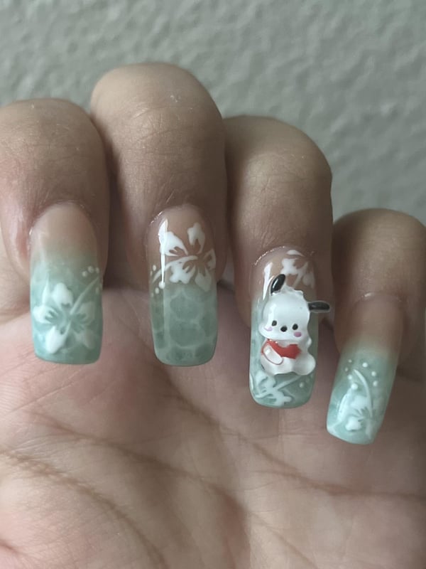 Picture by chaelawaela06 showing 'I'm 17 And This Is My Third Ever Polygel Set On Myself And My First Ever Attempt At Nail Art! Will Be Posting On My Insta @bunniii_art' number 2