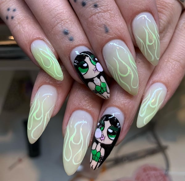 Picture by brithbaby saying 'Acorn On My Nails 💚😍 You Know The Powerpuff Girls?'