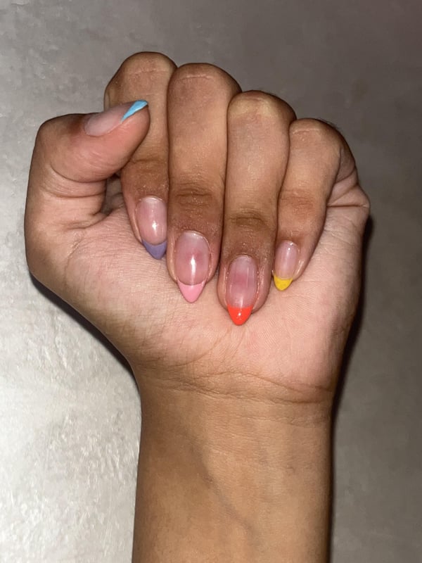 Picture by souishere showing 'I Tried To Do These Rainbow French Tips With Gel Polish On Myself, They’re A Little Wonky But I’m Super Proud Of Myself!!' number 2