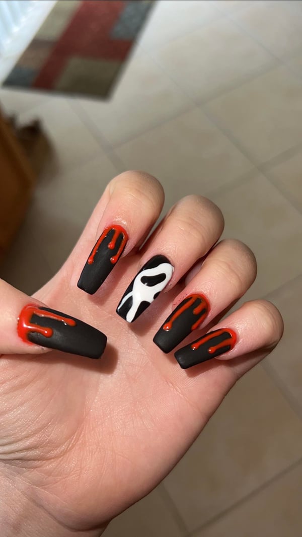 Picture by Character_Valuable82 saying 'What Do We Think? My First Time Doing Halloween Nails By Myself'