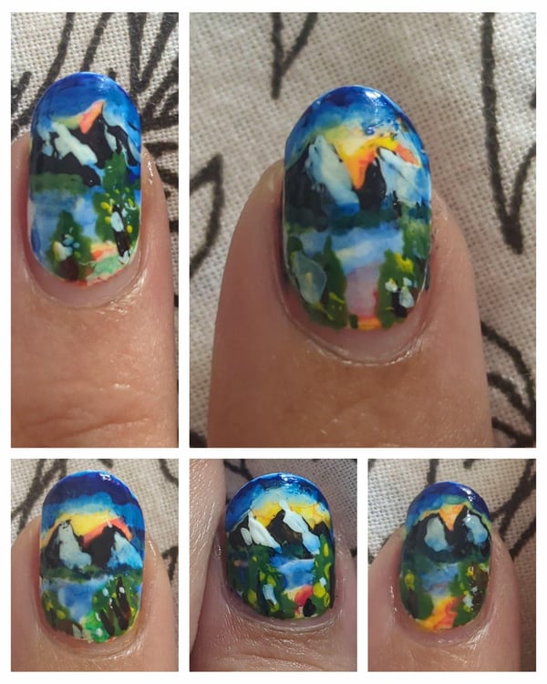 Picture by spicyxcinnamon showing 'Painted My Nails By Following A Bob Ross Landscape Tutorial' number 2