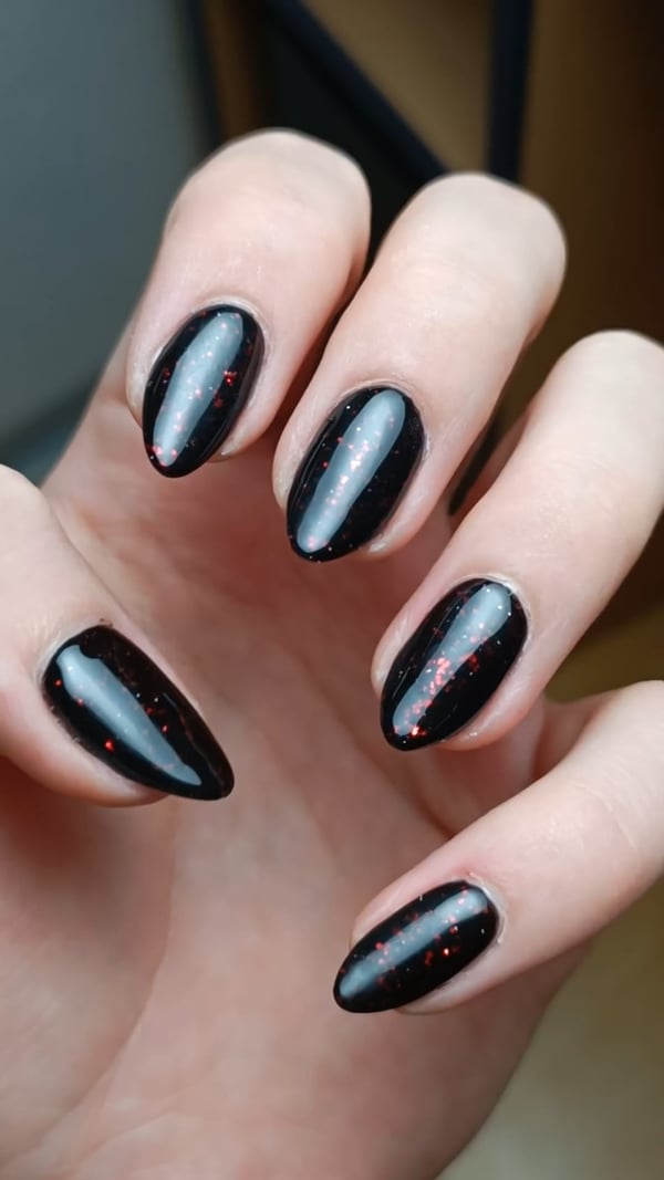 Picture by ifIcanSee saying 'How Do You Think These Turned Out? UV Gel On My Naturals They Feel Kinda Like Dark Magic'