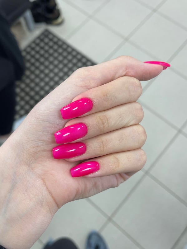 Picture by lanelloll saying 'Supporting The Idea Of Bright Pink Nails For Fall'