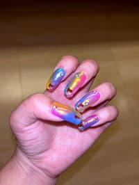 Rainbow Nails With Hallow Heart Extensions 🌈