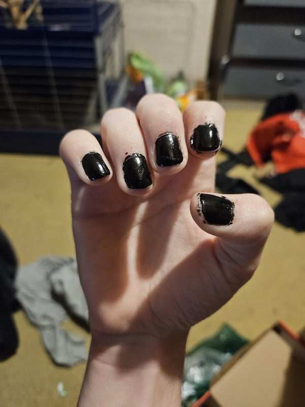 Picture by JackCraft7 saying 'Been Going Down The Goth Route So I Tried Making My Nails Black. This Was The First Time I Ever Tried This But I Think I Did Ok'