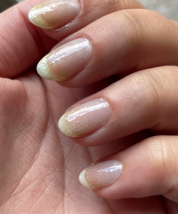 Picture by Working_Chocolate200 saying 'Help! No Matter What I Do, My Glisten & Glow Base Coat Dries SO Bubbly. Any Tricks? Or Do I Need To Just Buy The Smaller Brush They Offer?'