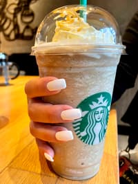 Caramel Frappuccino And White Nails 😍